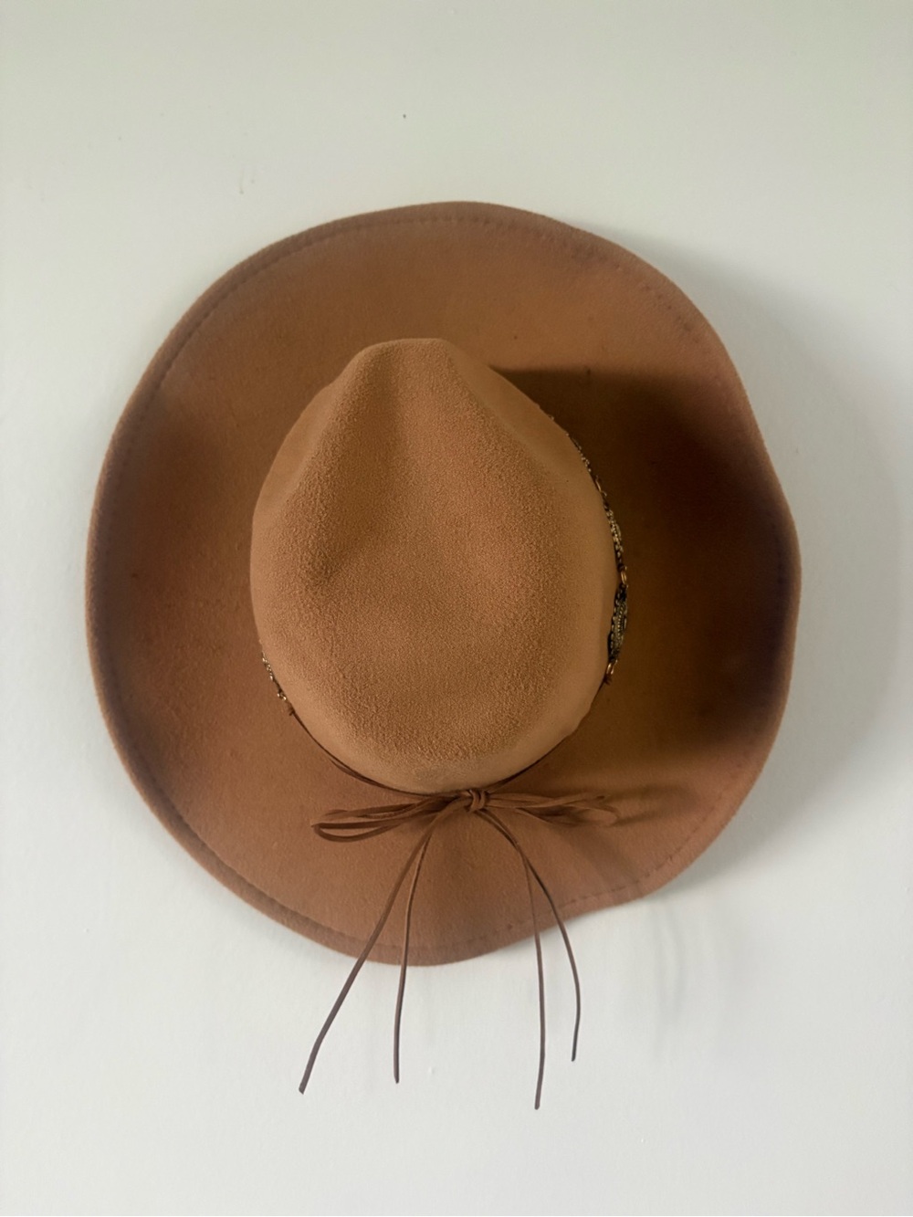 Classic Wide-Brim Wool Blend Fedora Hat in Tan